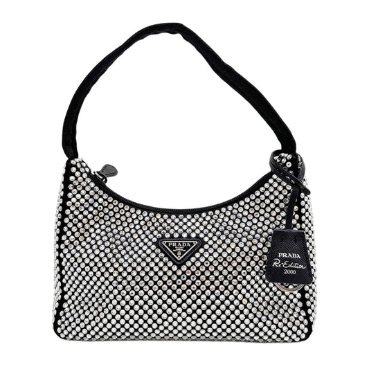 Re-Edition Bejeweled Black Satin Hand Bag