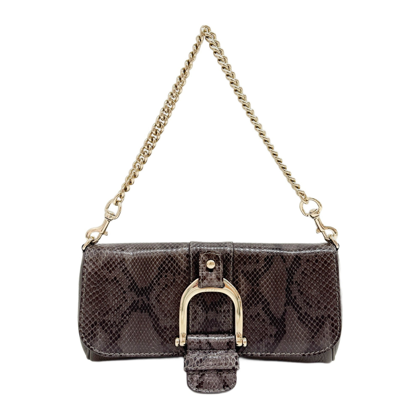 Greenwich Stirrup Grey Embossed Python Leather Clutch Bag