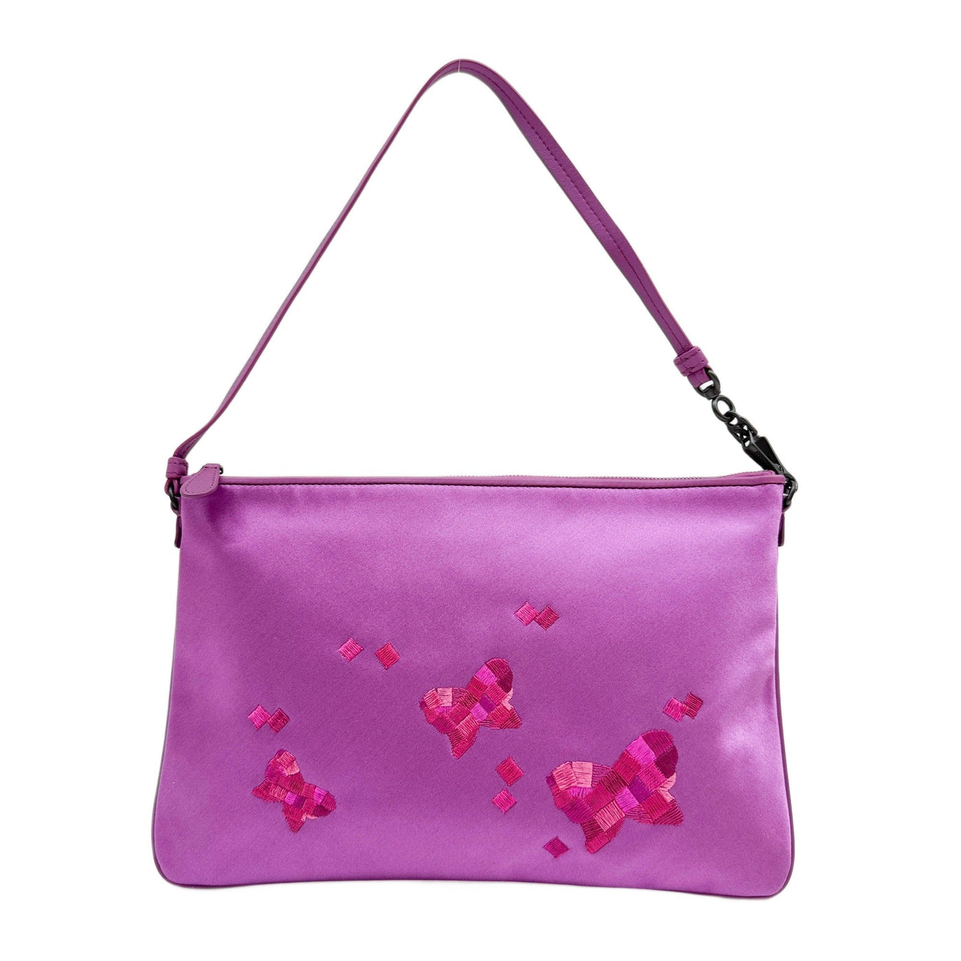 Purple Satin Butterfly Embroidered Shoulder Bag