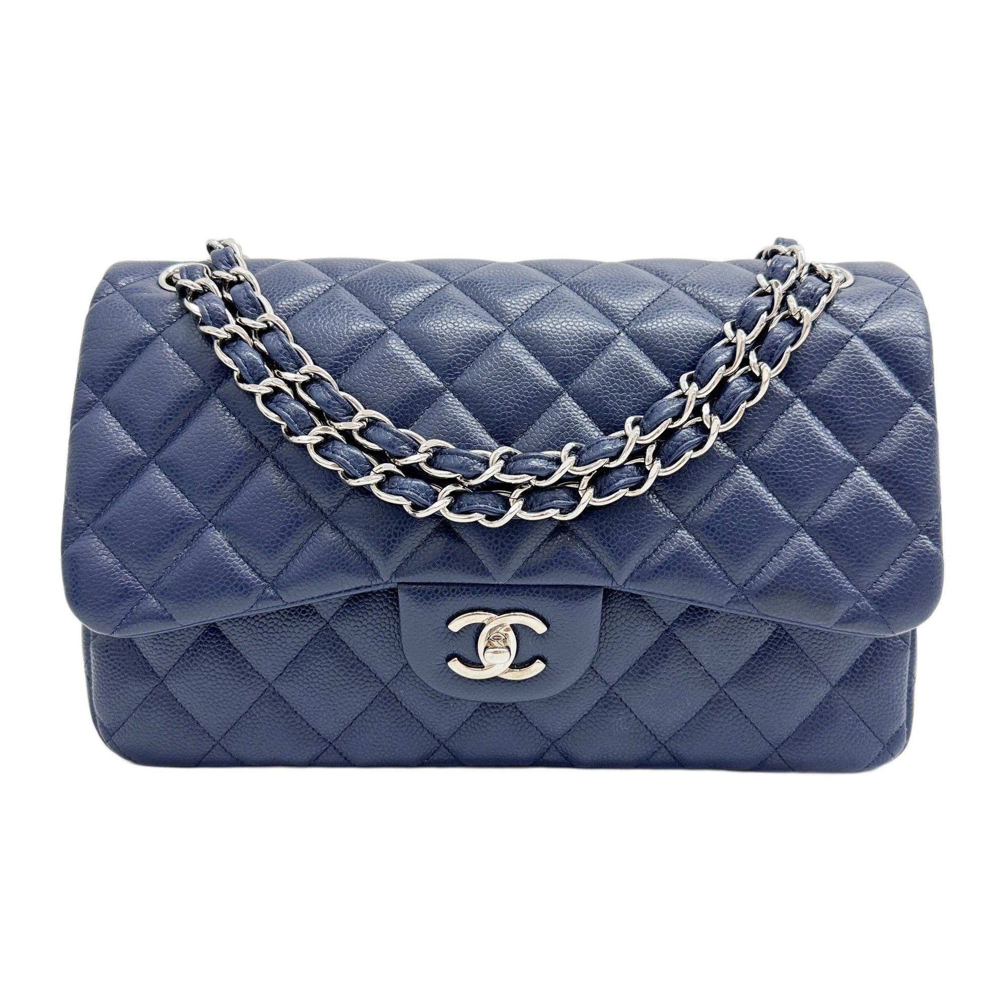 Maxi Classic Double Flap 2011 Matelasse Navy Blue Leather Shoulder Bag
