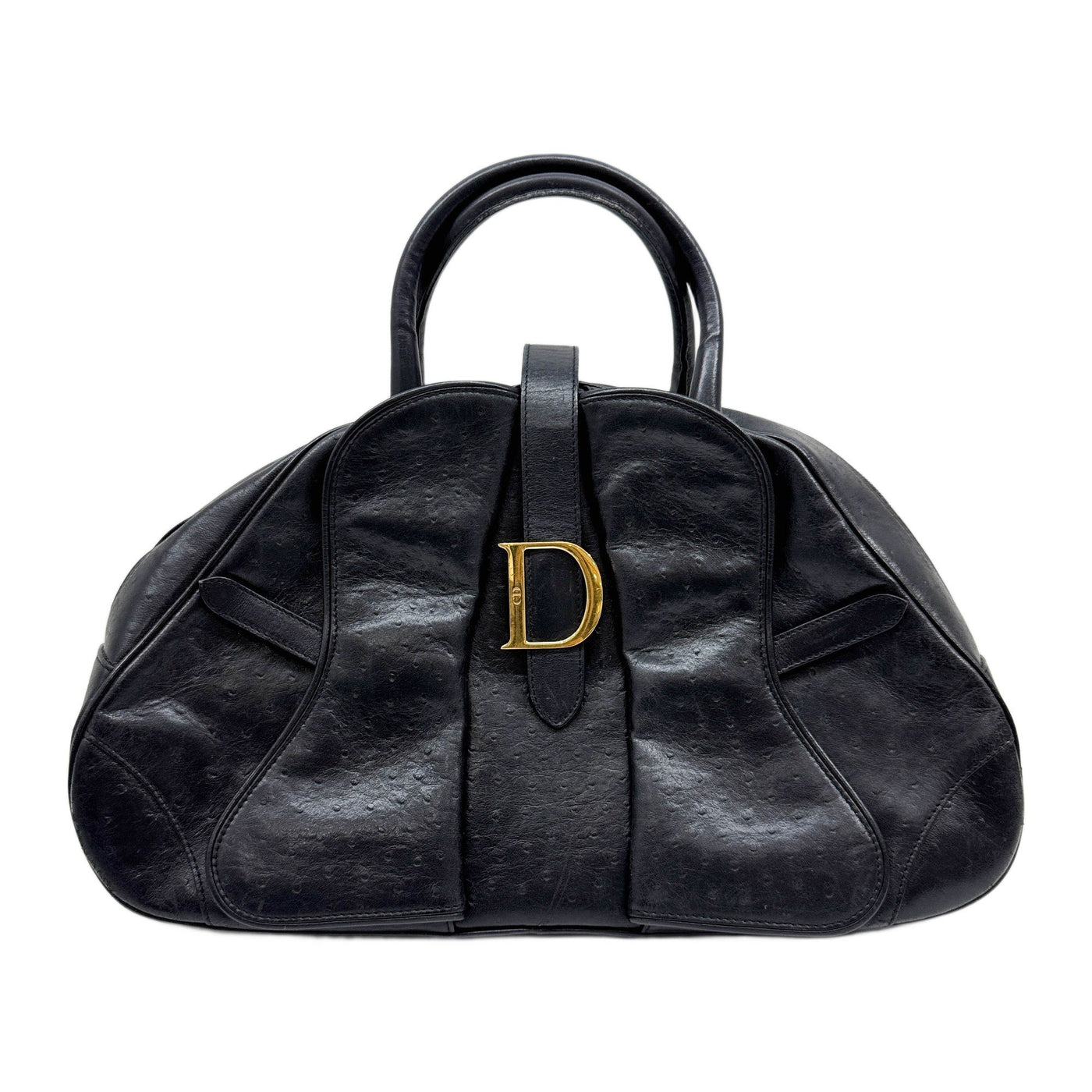 Saddle Bowler Black Ostrich Leather Hand Bag
