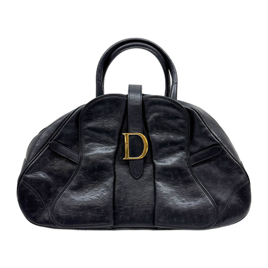 Saddle Bowler Black Ostrich Leather Hand Bag