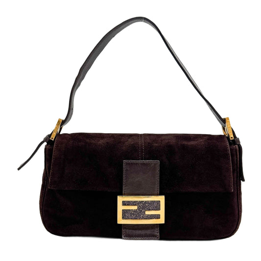Baguette Brown Suede Shoulder Bag