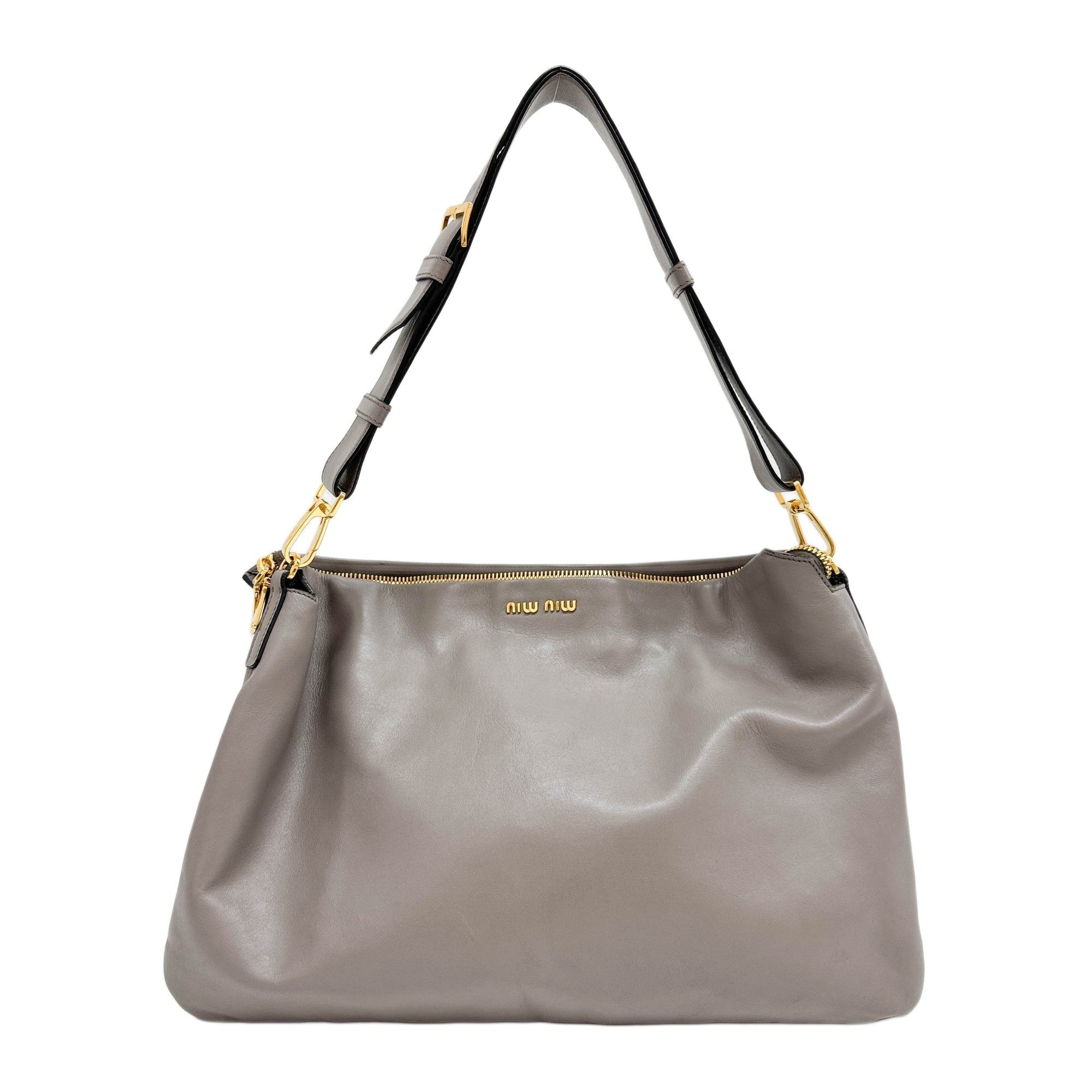 Grey Leather Shoulder Bag