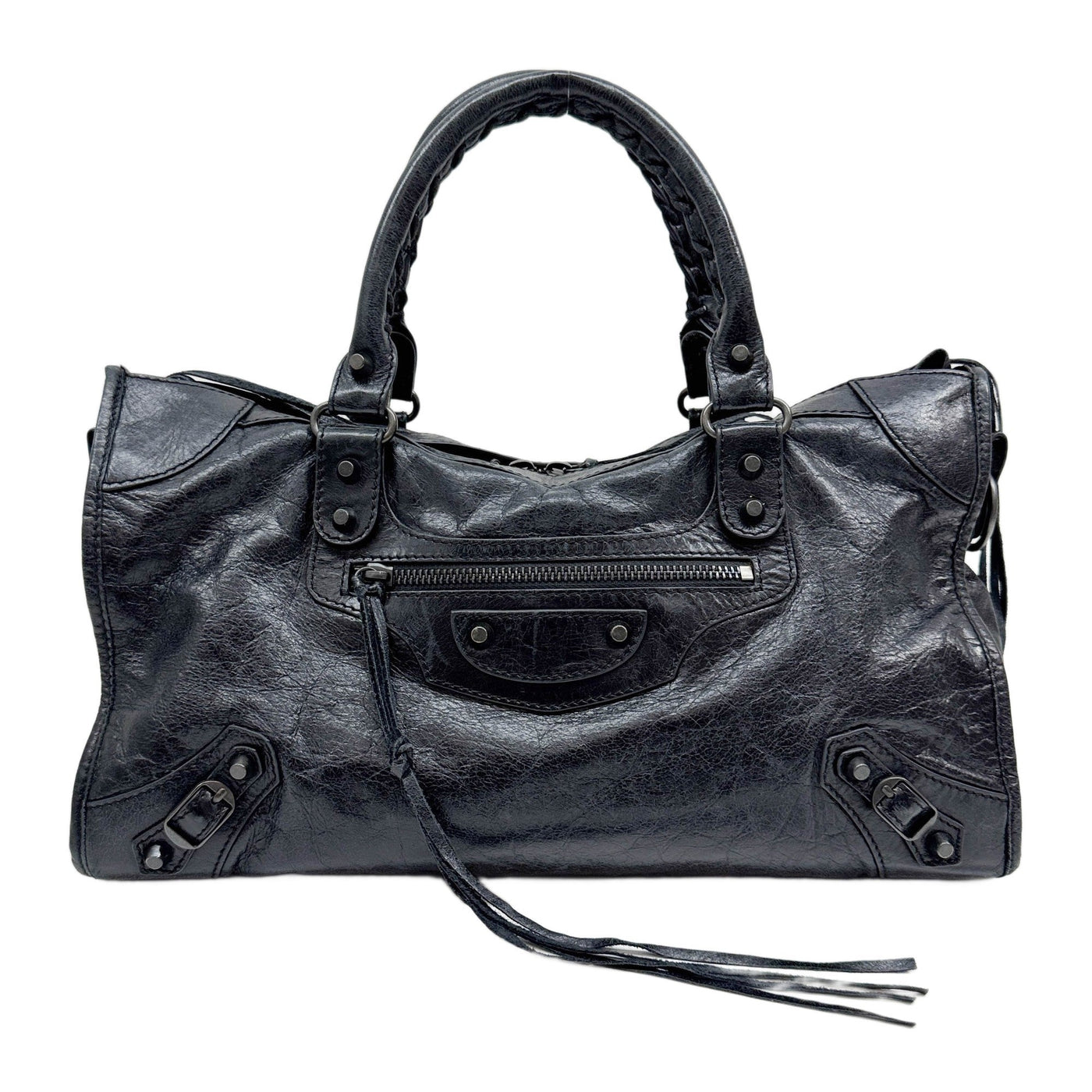 The City Black Leather Handle Bag