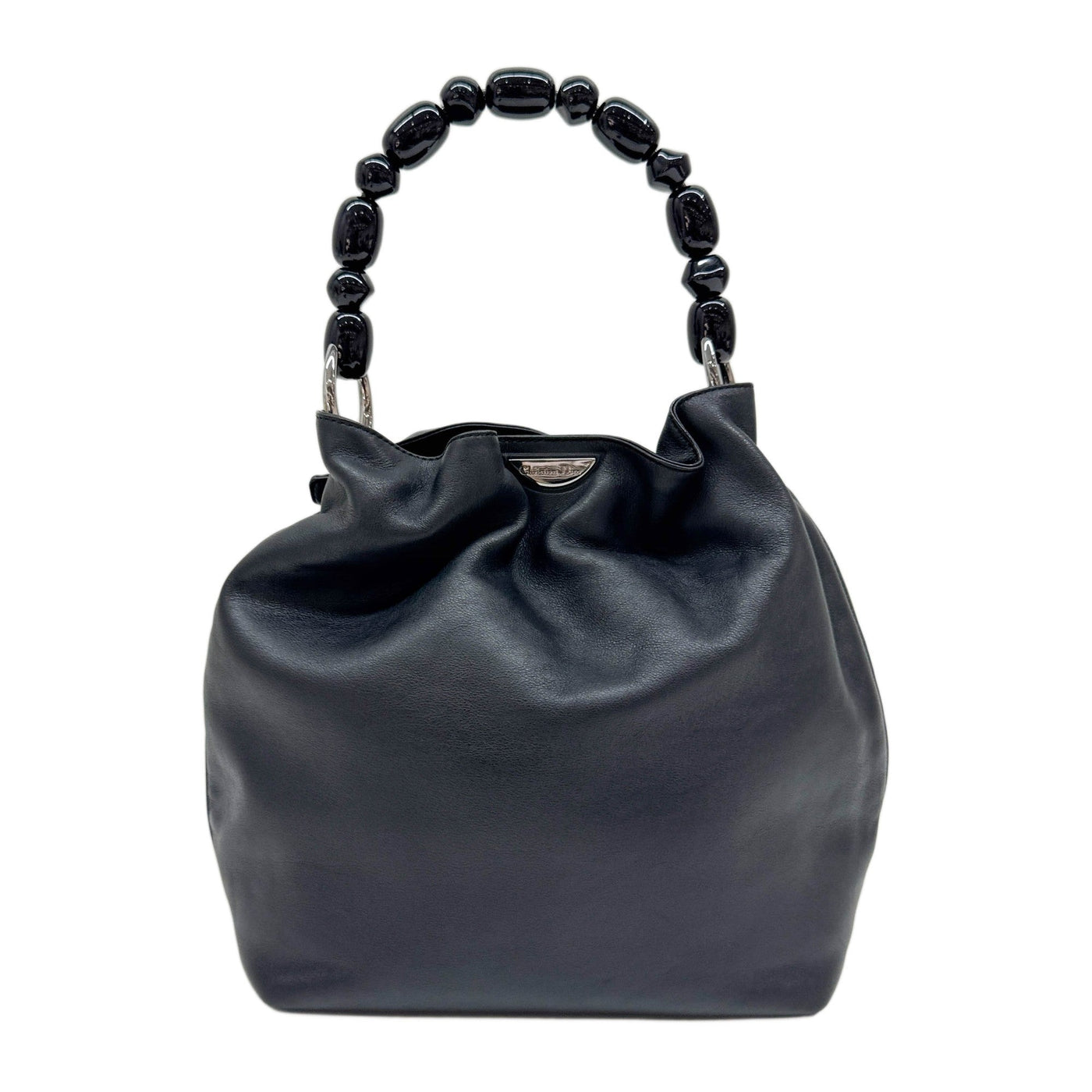 Malice Pearl Black Leather Hand Bag