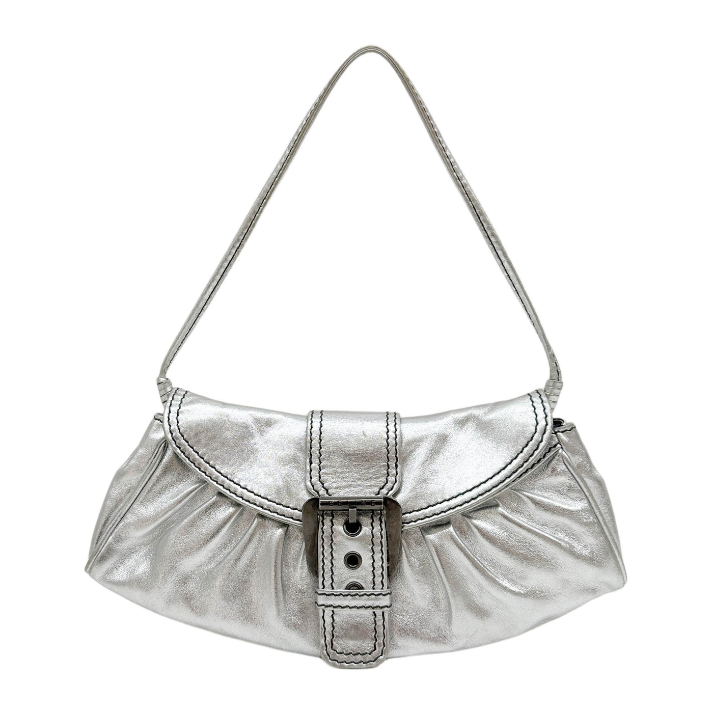 Buckle Silver Leather Shoulder Bag