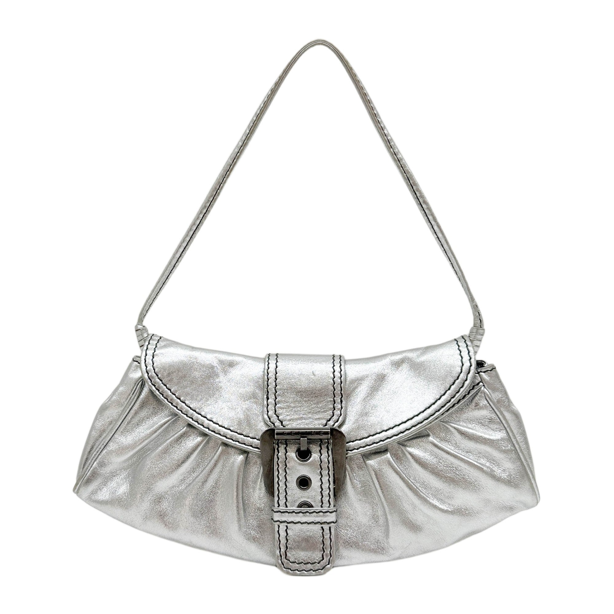 Buckle Silver Leather Shoulder Bag