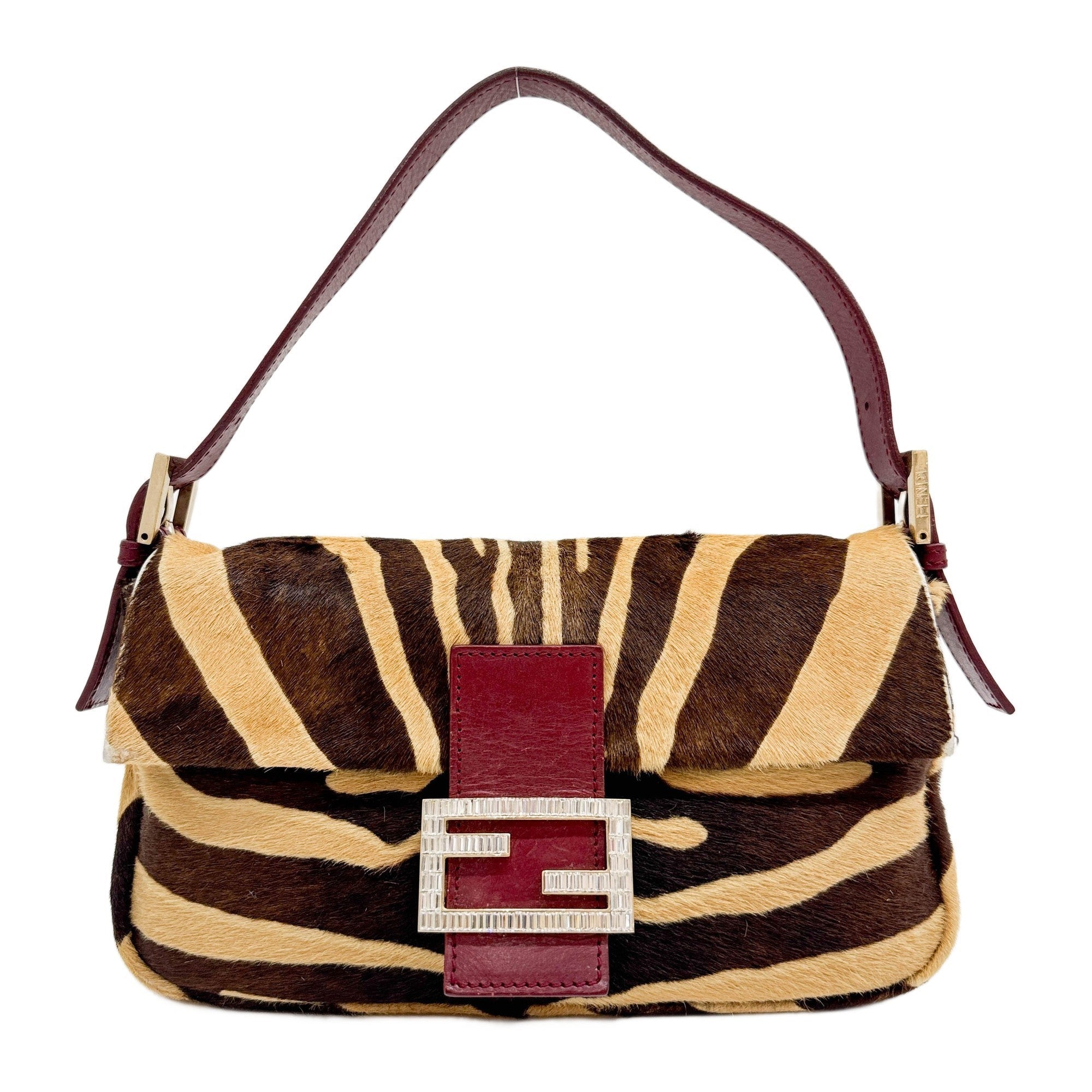 Baguette Brown Zebra Print Pony Hair Shoulder Bag