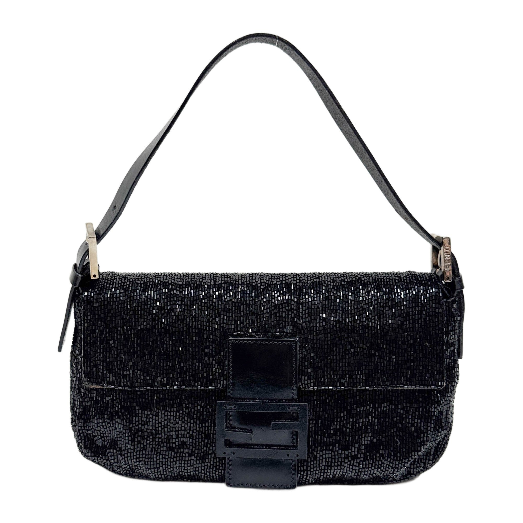 Baguette Black Beaded Shoulder Bag