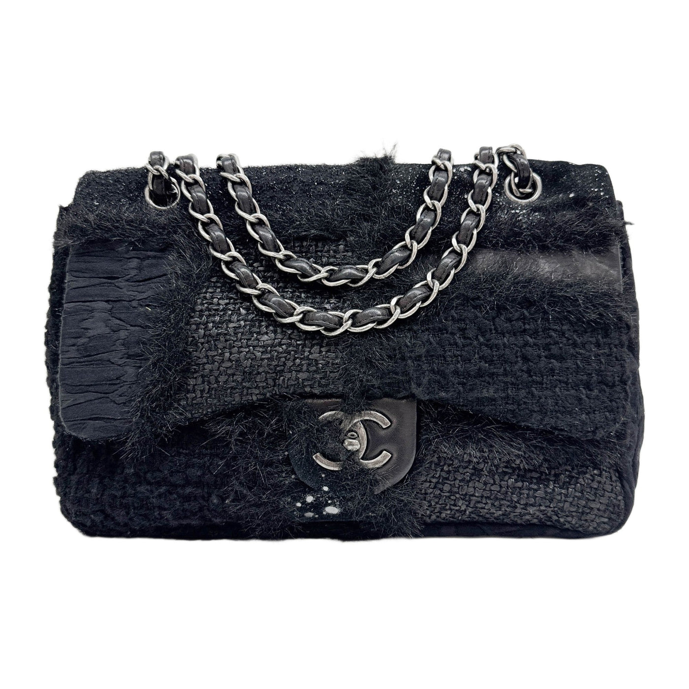 Jumbo Classic Flap 2010-2011 Patchwork Black Tweed Shoulder Bag