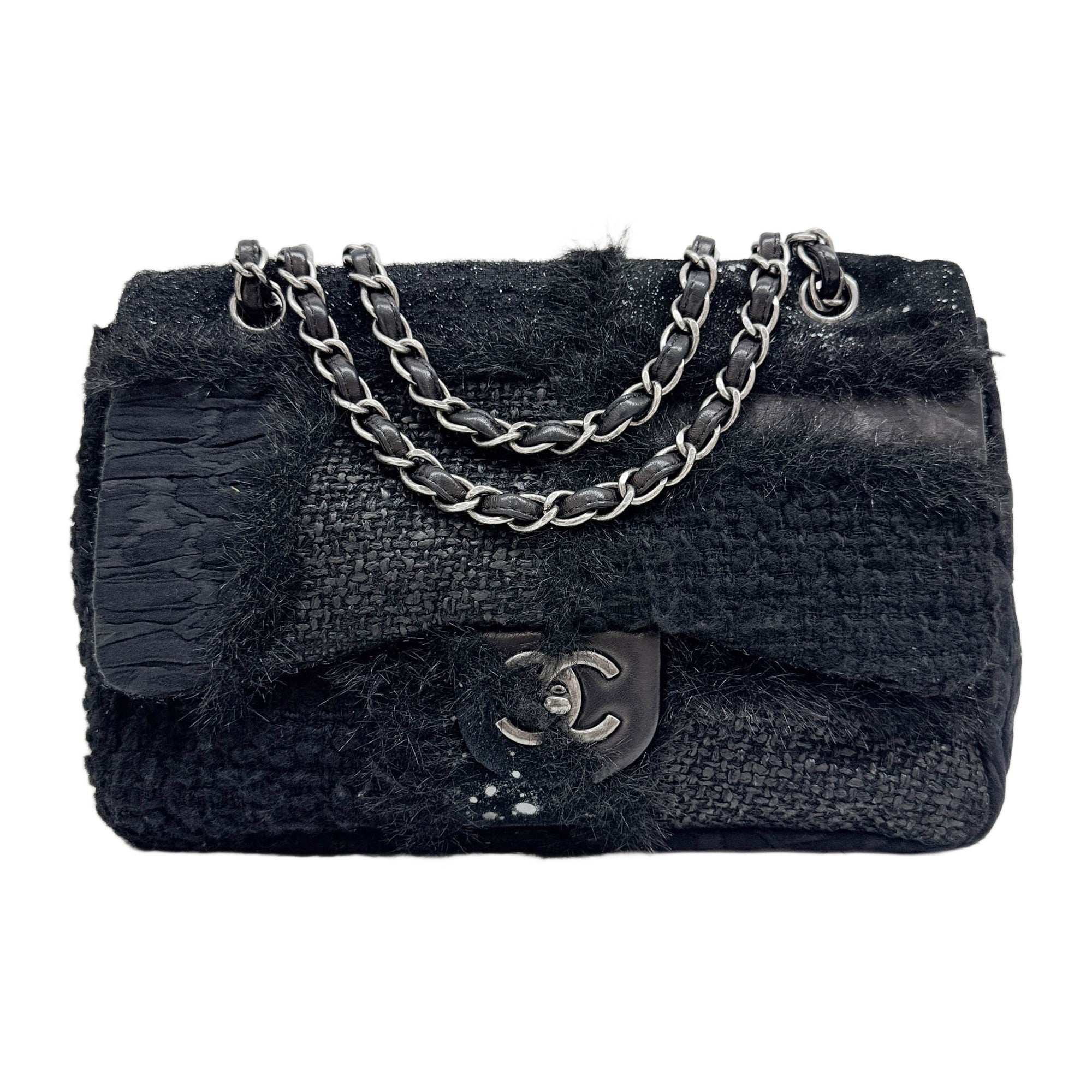 Jumbo Classic Flap 2010-2011 Patchwork Black Tweed Shoulder Bag