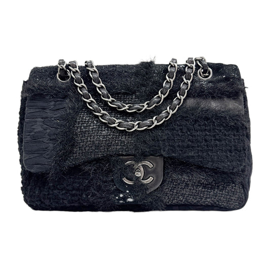Jumbo Classic Flap 2010-2011 Patchwork Black Tweed Shoulder Bag