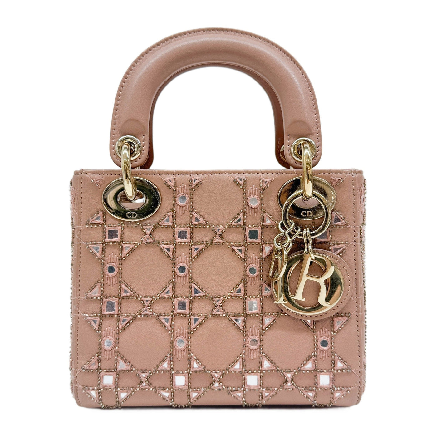 Mini Lady Dior Mirror Cannage Old Rose Pink Leather Two Way Bag