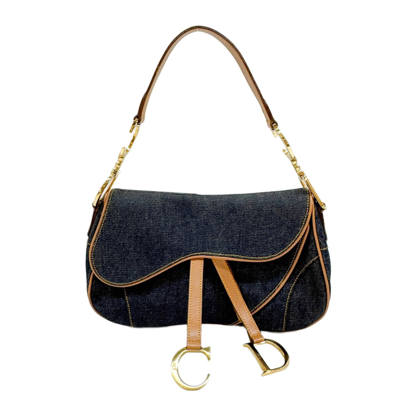 Double Saddle Blue Denim Shoulder Bag