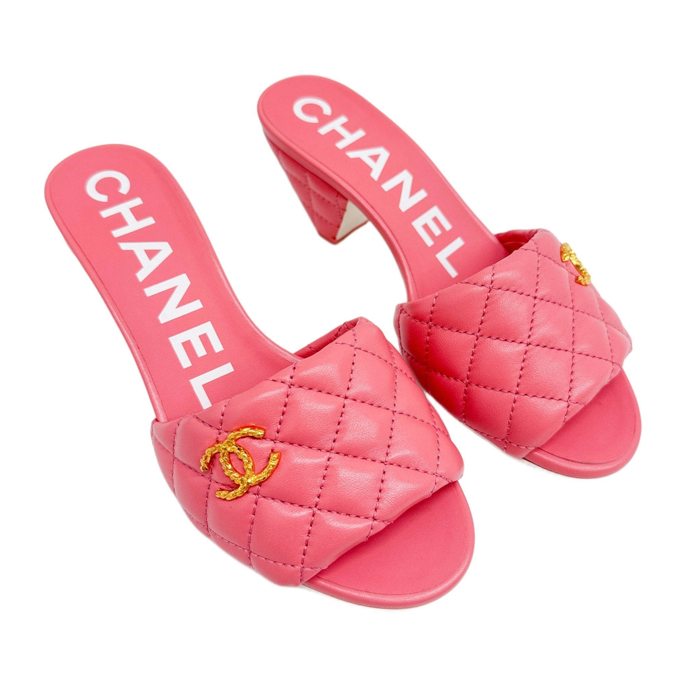 Size 35 EU Coco Mark Pink Matelasse Leather Mules