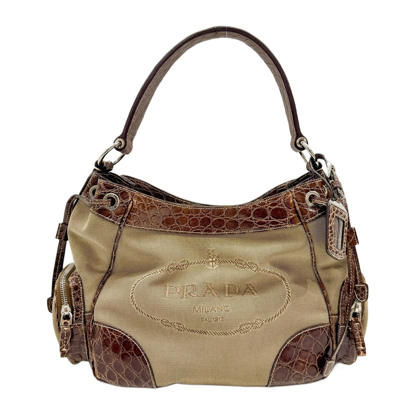 Brow Canvas and Leather Hobo Shoulder Bag