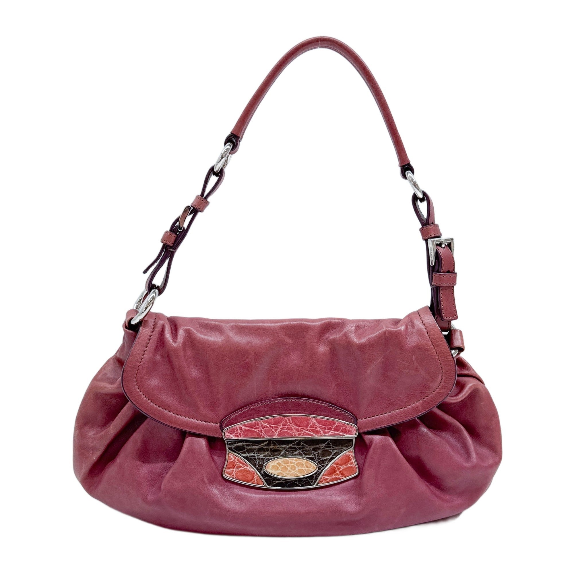 Plum Purple Leather Crocodile Embossed Leather Shoulder Bag