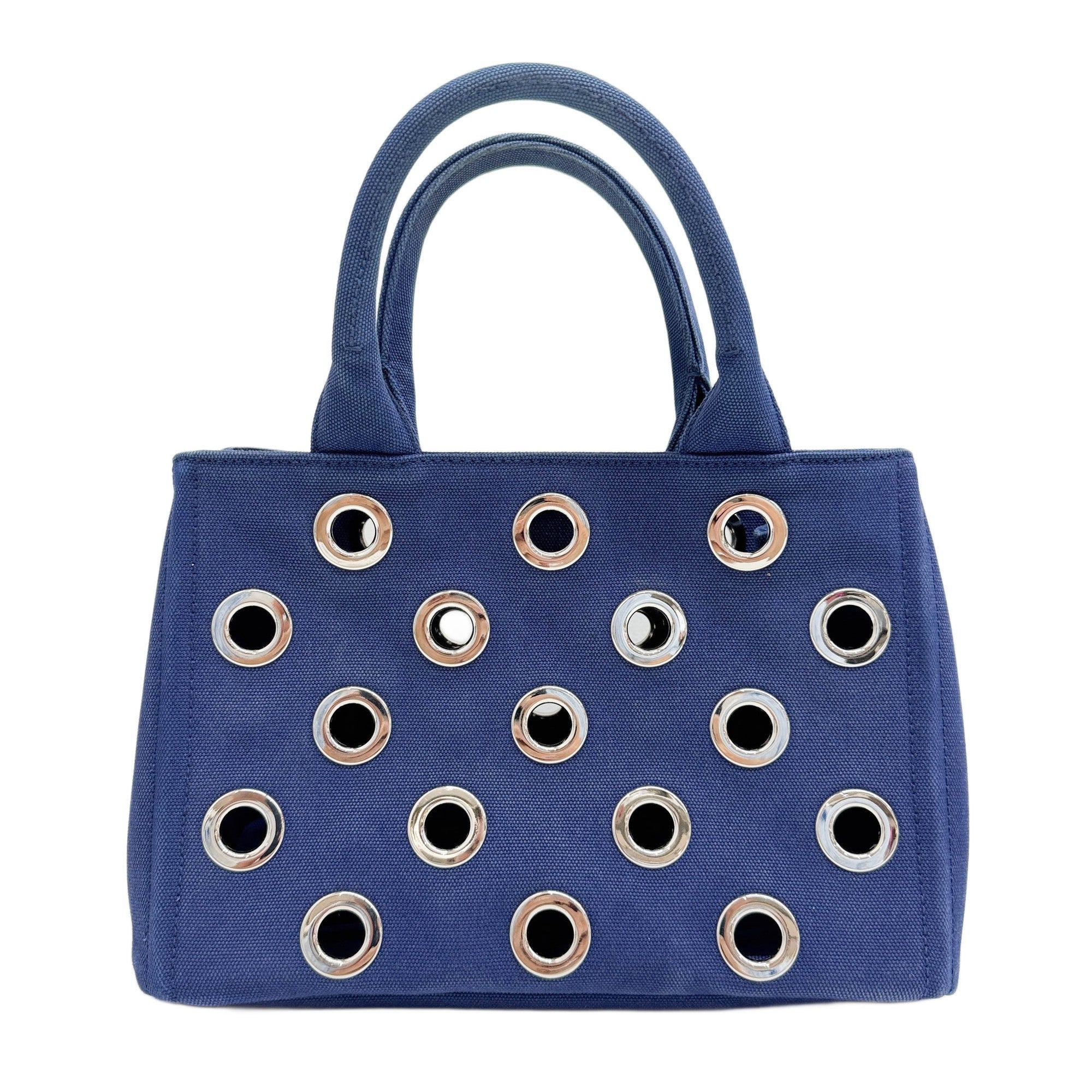 PRADA Canapa Grommet Blue Canvas Tote Handle Bag – HIVE PRELOVED