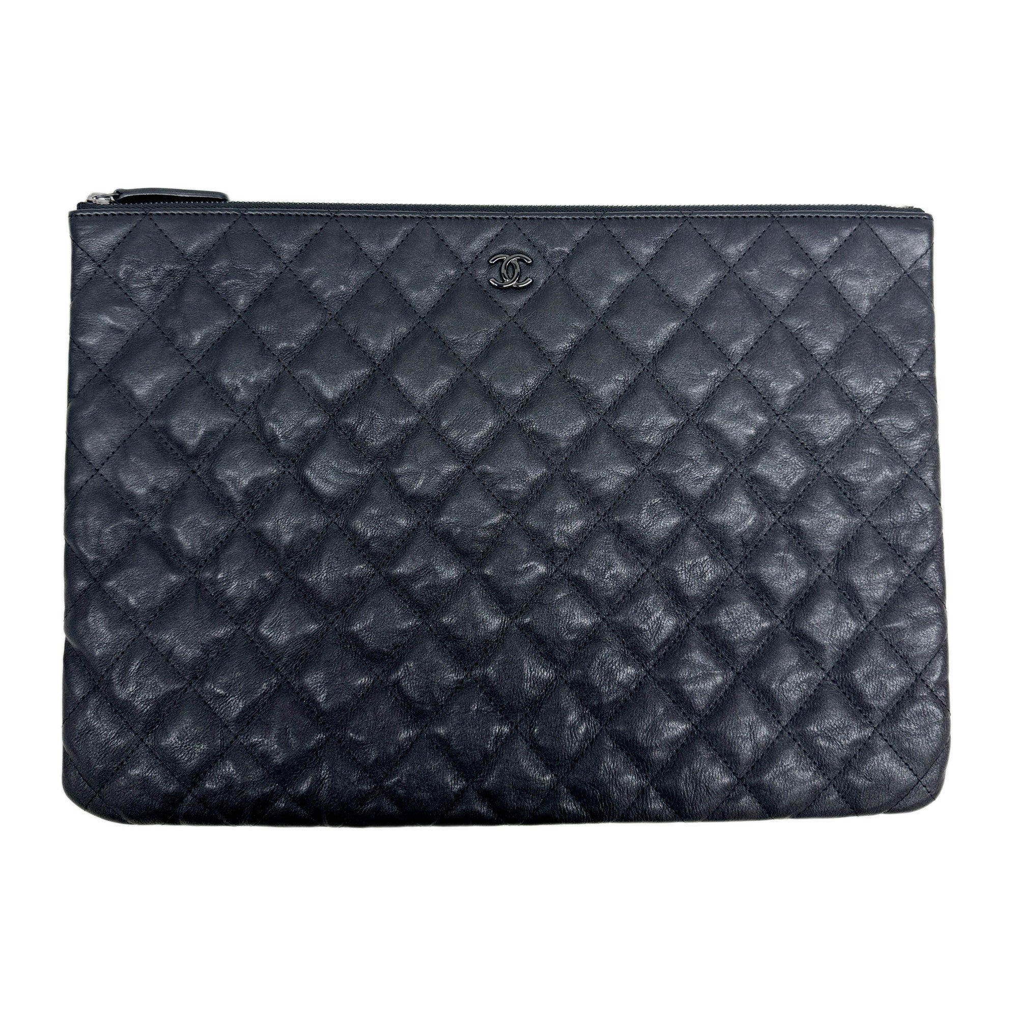 O'case 2017-2018 Matelasse Black Leather Clutch Bag