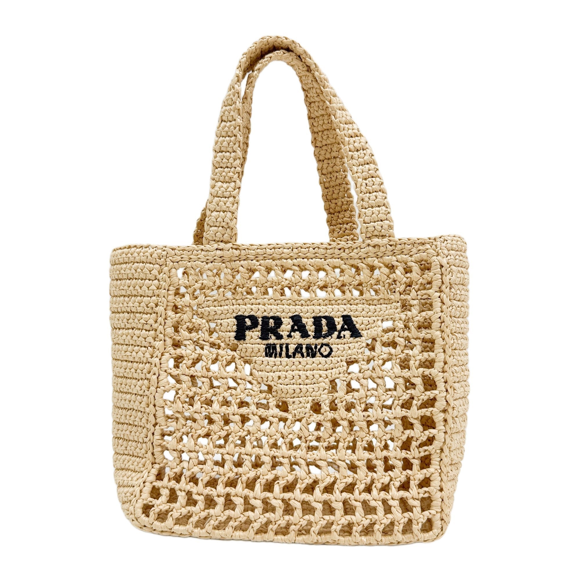 Beige Crochet Raffia Hand Bag