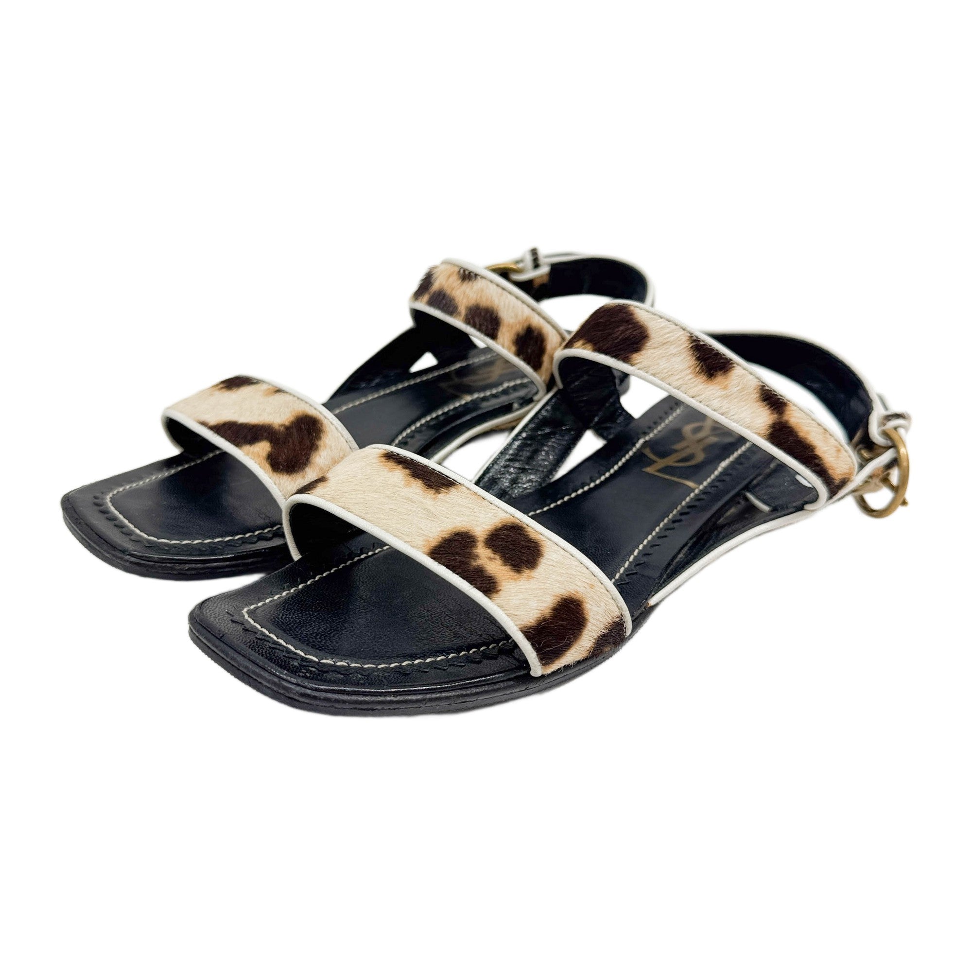 Size 36 EU Brown Animal Print Pony Hair Sandals