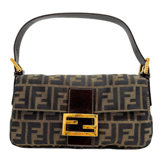 Baguette Brown Zucca Canvas Shoulder Bag