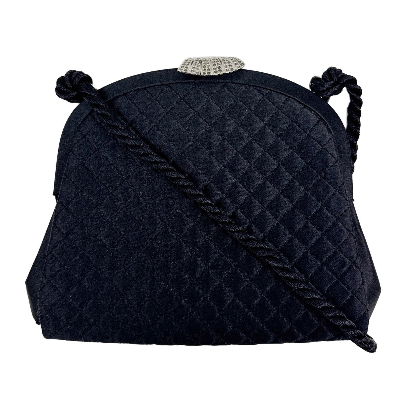 Quilted Black Satin Shoulder Bag