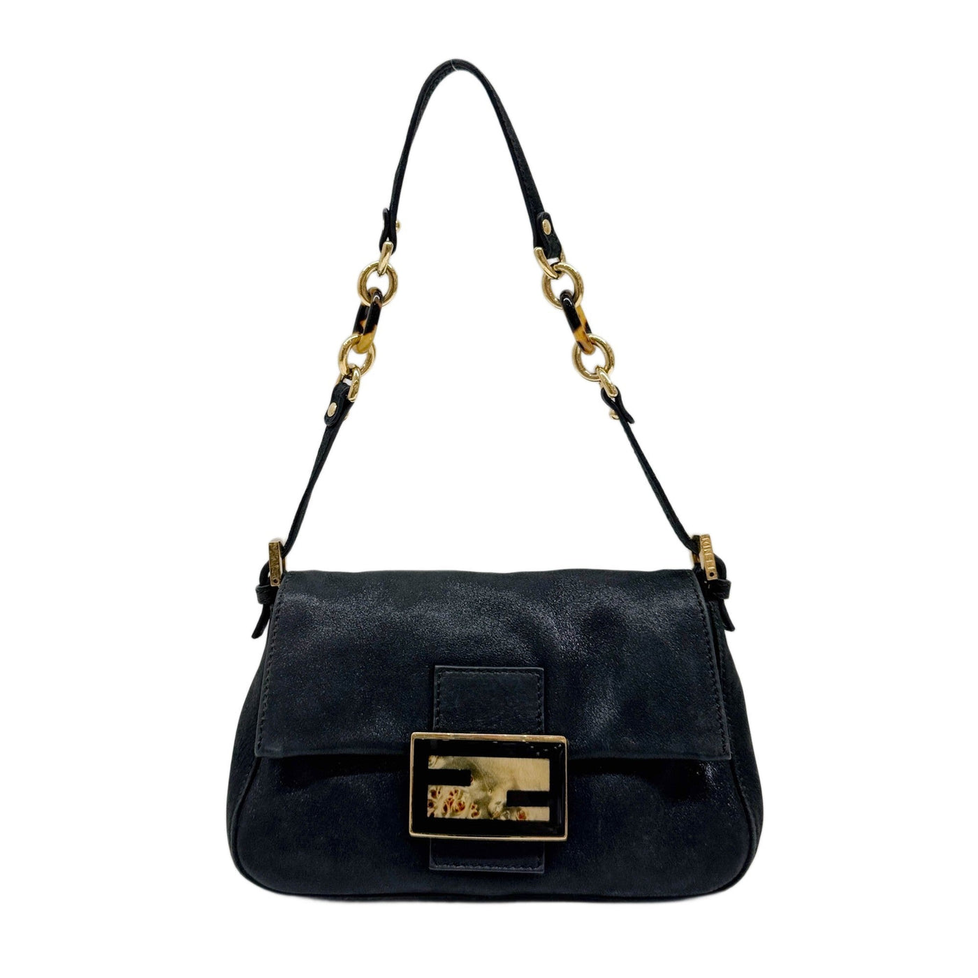 Mini Mamma Baguette Glittery Black Leather Shoulder Bag