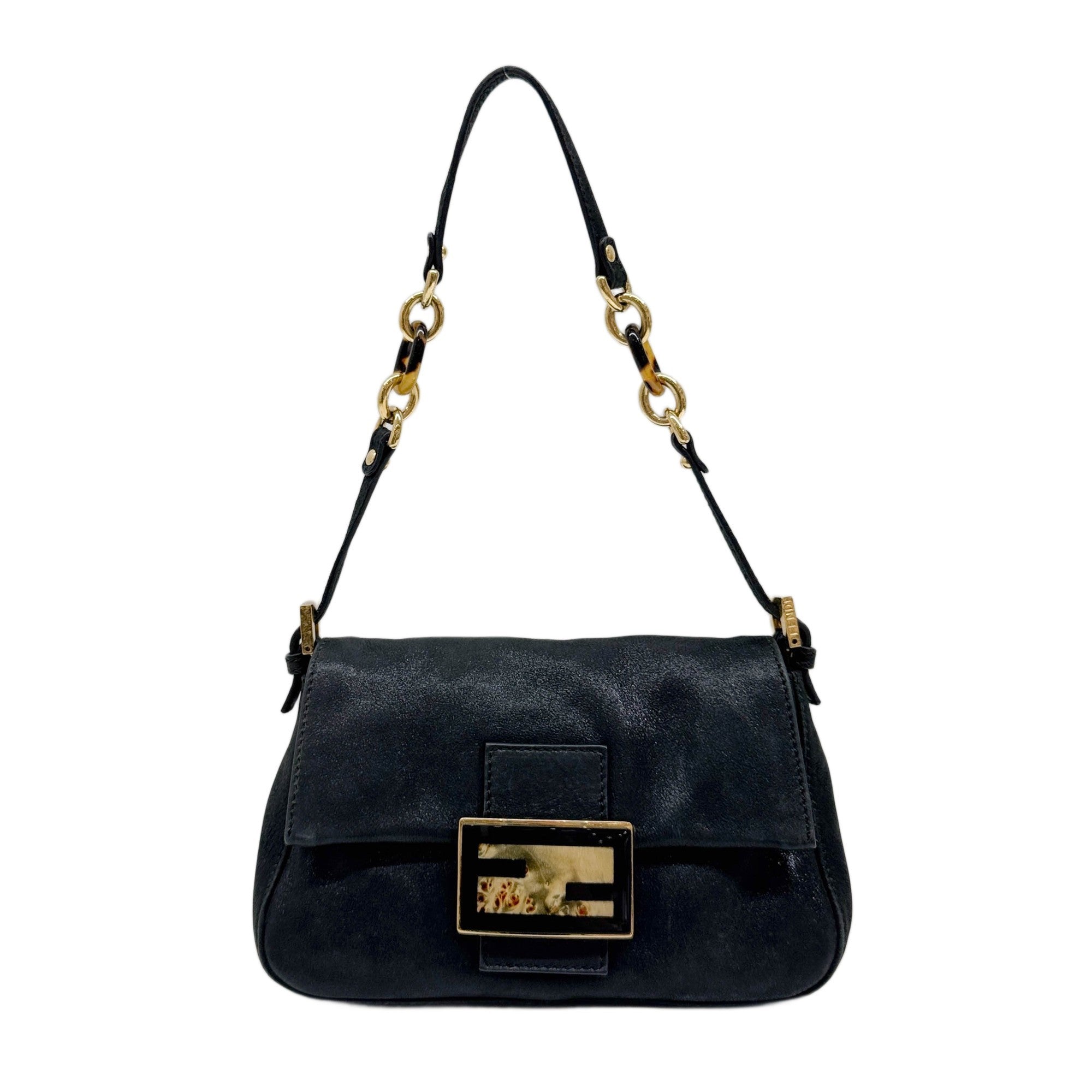 Mini Mamma Baguette Glittery Black Leather Shoulder Bag