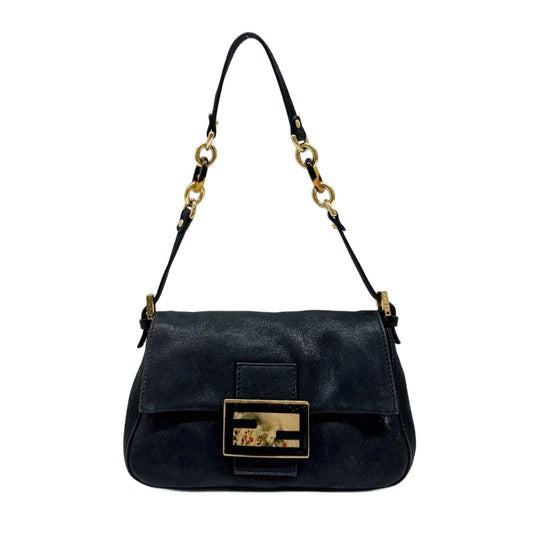 Mini Mamma Baguette Glittery Black Leather Shoulder Bag