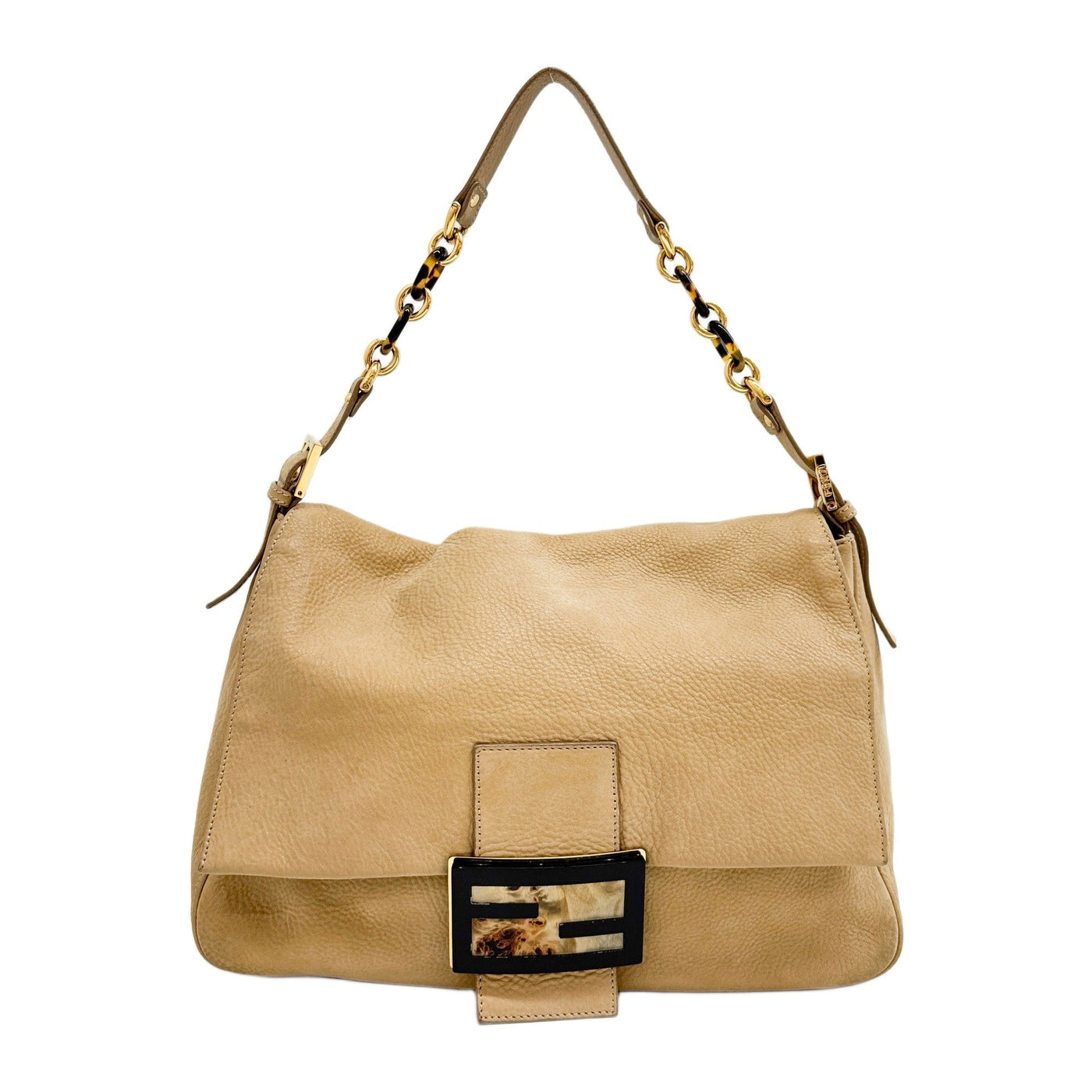 Large Baguette Metallic Tan Brown Shoulder Bag