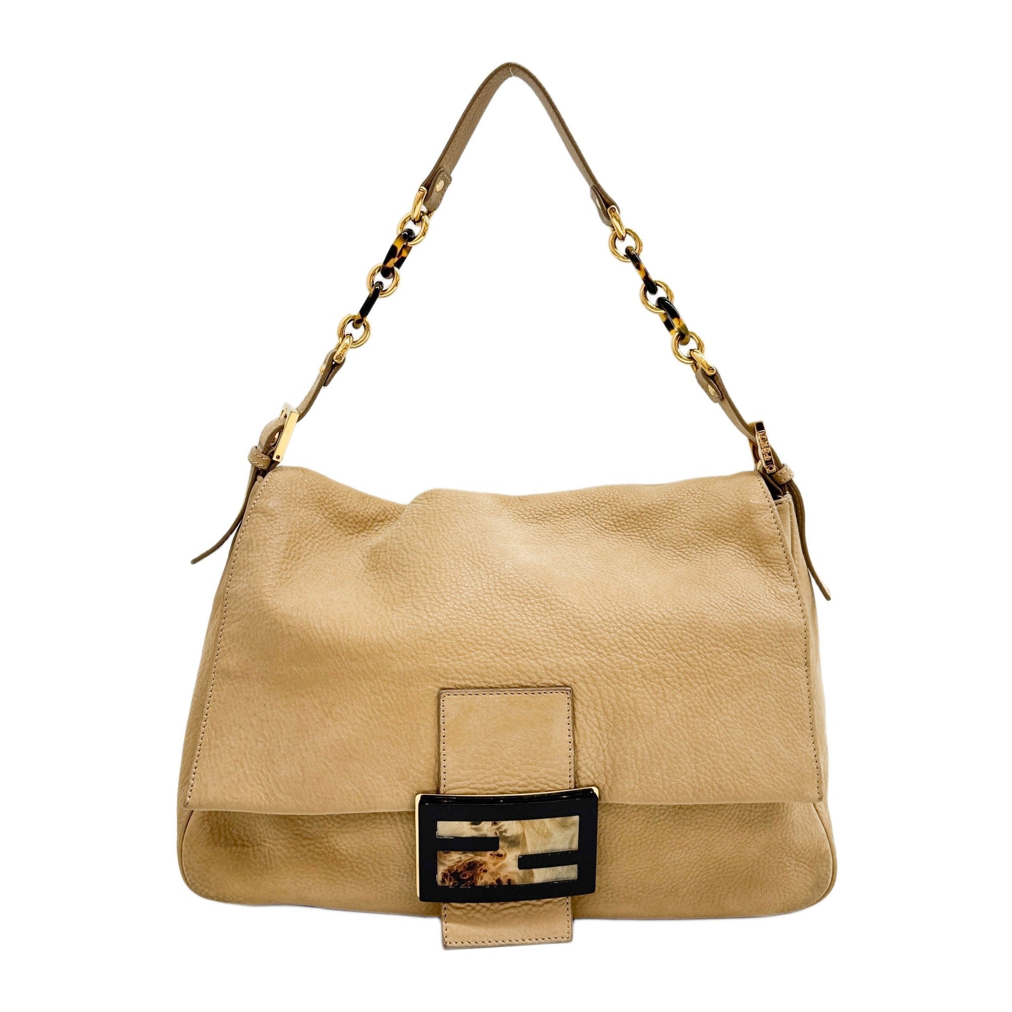Large Baguette Metallic Tan Brown Shoulder Bag