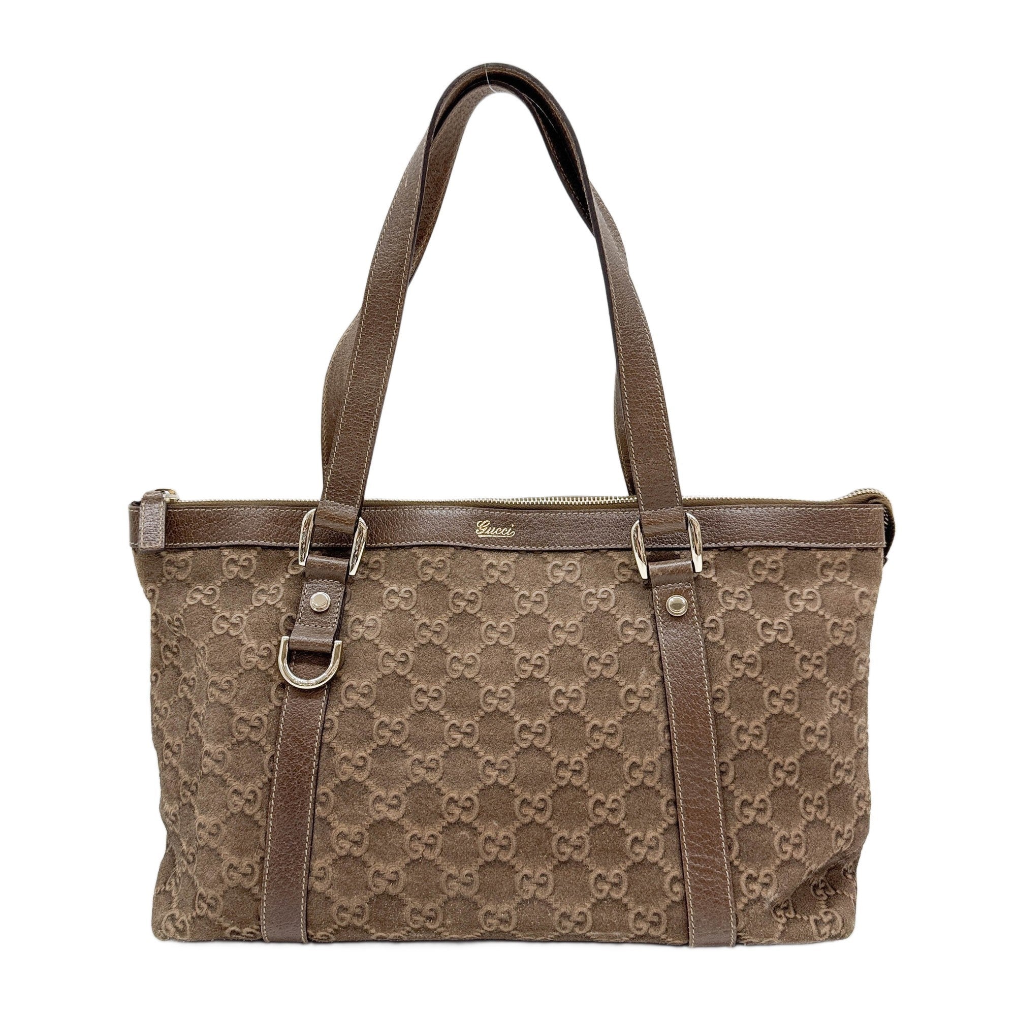 Abbey D-Ring Brown Leather Trim and GG Suede Shoulder Bag