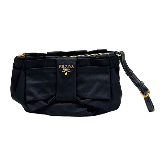 Ribbon Black Nylon Clutch Bag