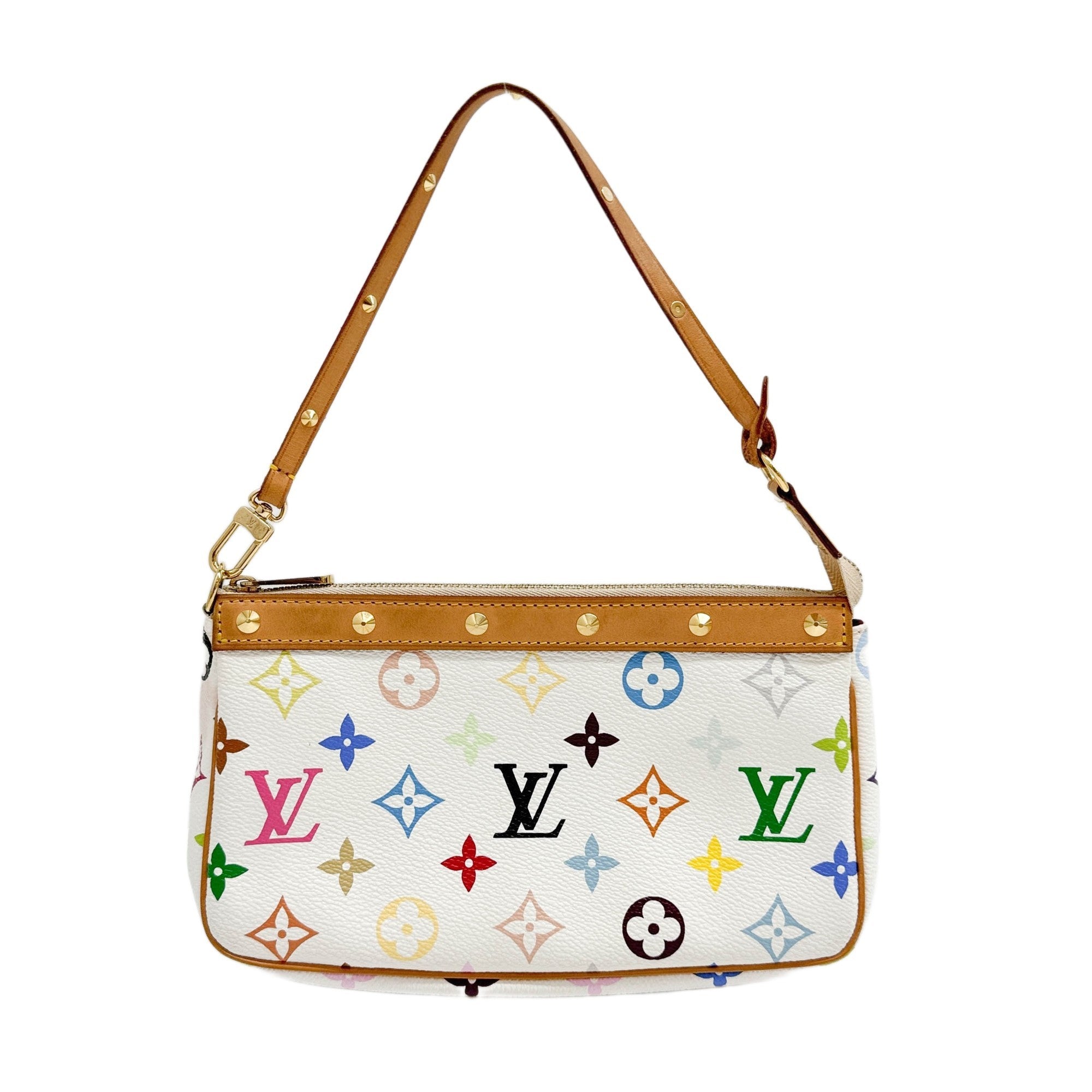 LV x Takashi Murakami Pochette Accessoire Mulitcolor Monogram White Canvas Hand Bag