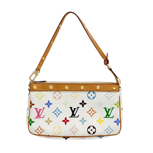 LV x Takashi Murakami Pochette Accessoire Mulitcolor Monogram White Canvas Hand Bag