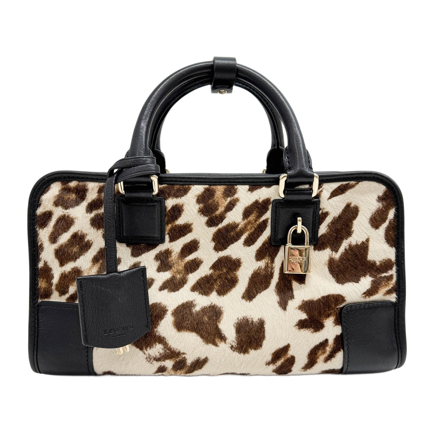 Amazona Black Leather Trim and Brown Leopard Print Pony Hair Hand Bag