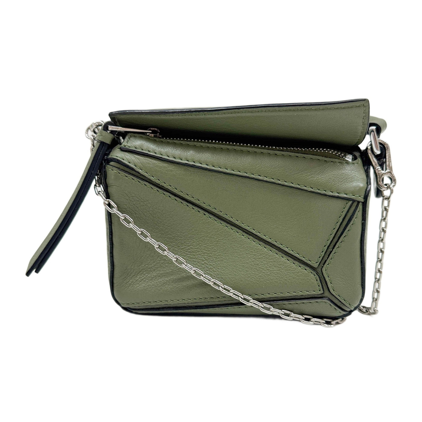 Mini Puzzle Forest Green Leather Chain Shoulder Bag
