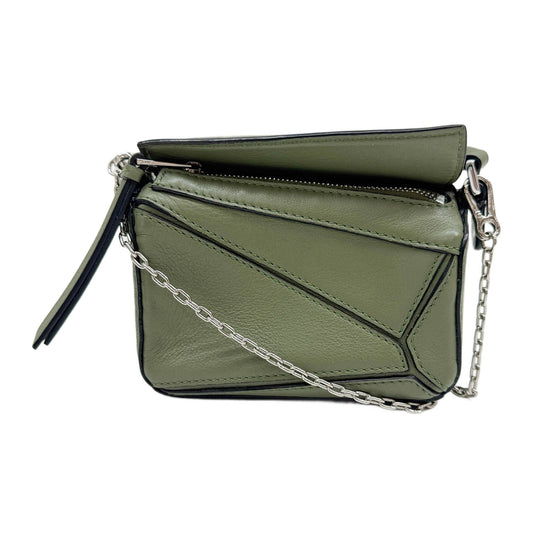 Mini Puzzle Forest Green Leather Chain Shoulder Bag