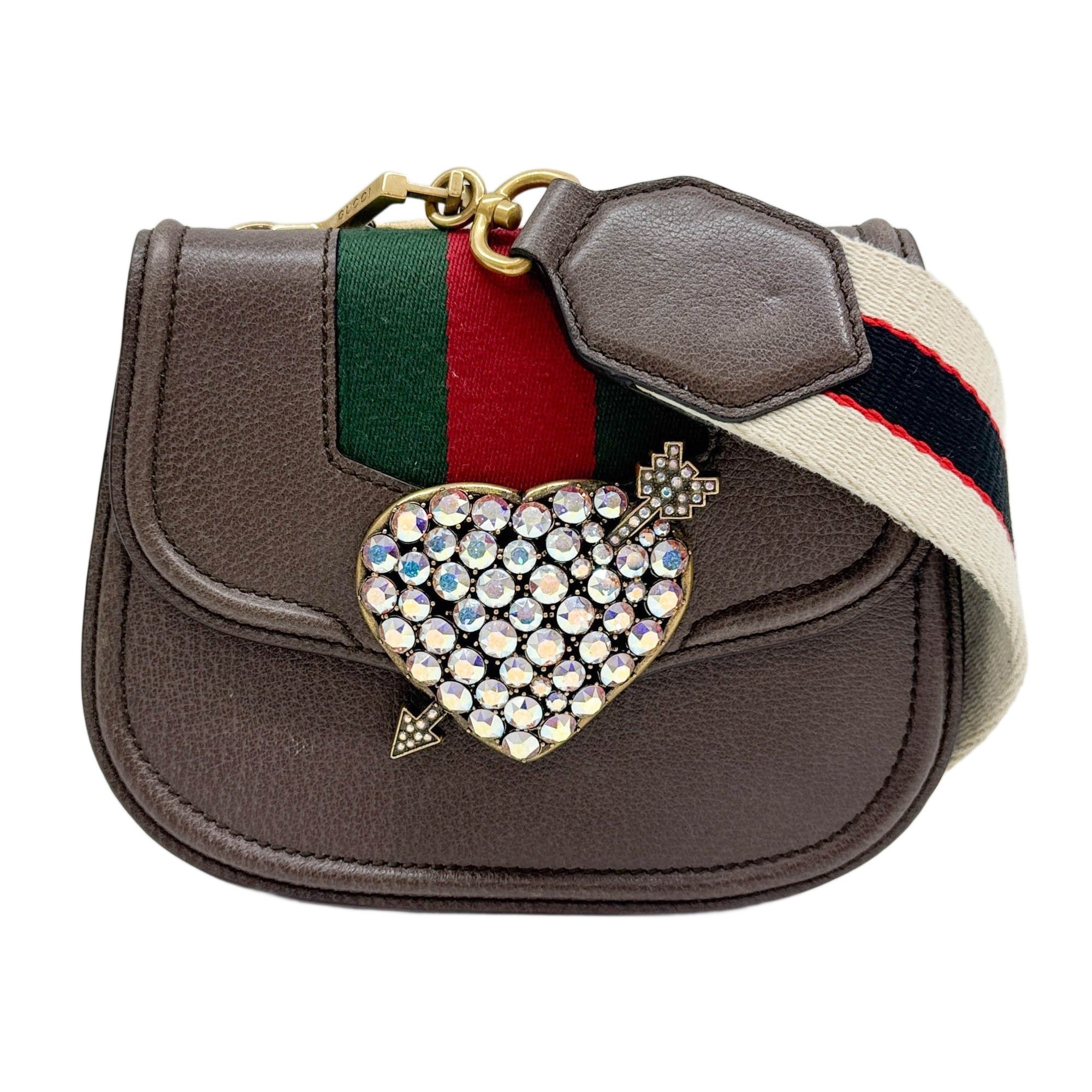 Small Linea Totem Crystal Heart Brown Leather Shoulder Bag