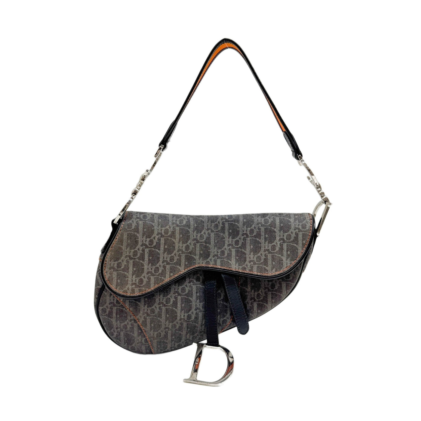 Saddle Navy Blue Trotter with Orange trim Canvas Shoulder Bag