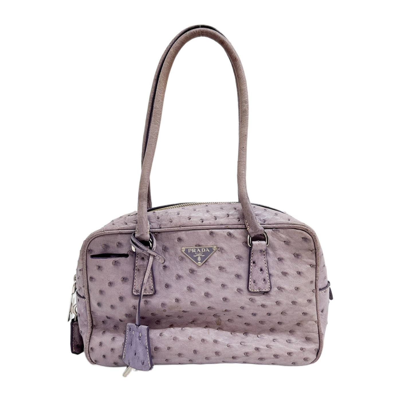 Lilac Purple Embossed Ostrich Leather Shoulder Bag