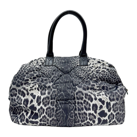 Grey Leopard Print Padded Nylon Shoulder Bag