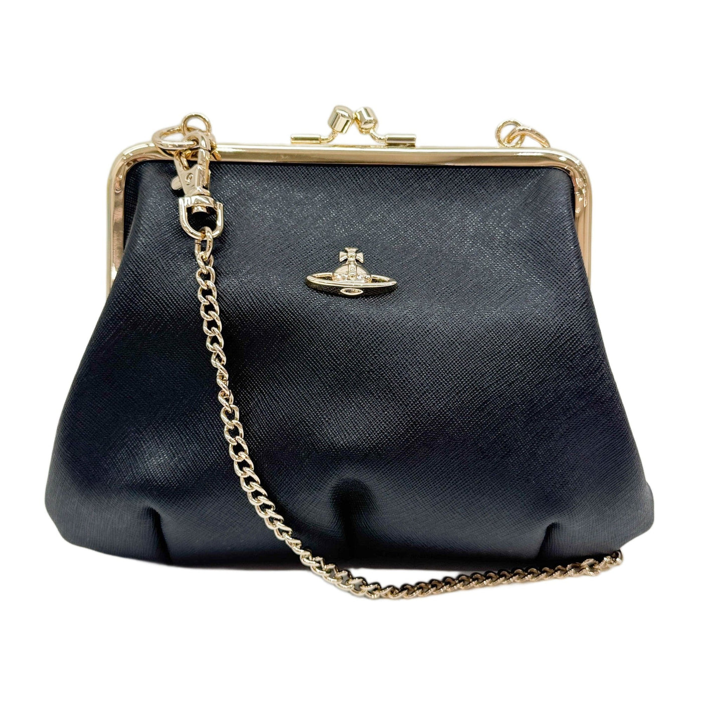 Granny Frame Black Leather Crossbody Bag