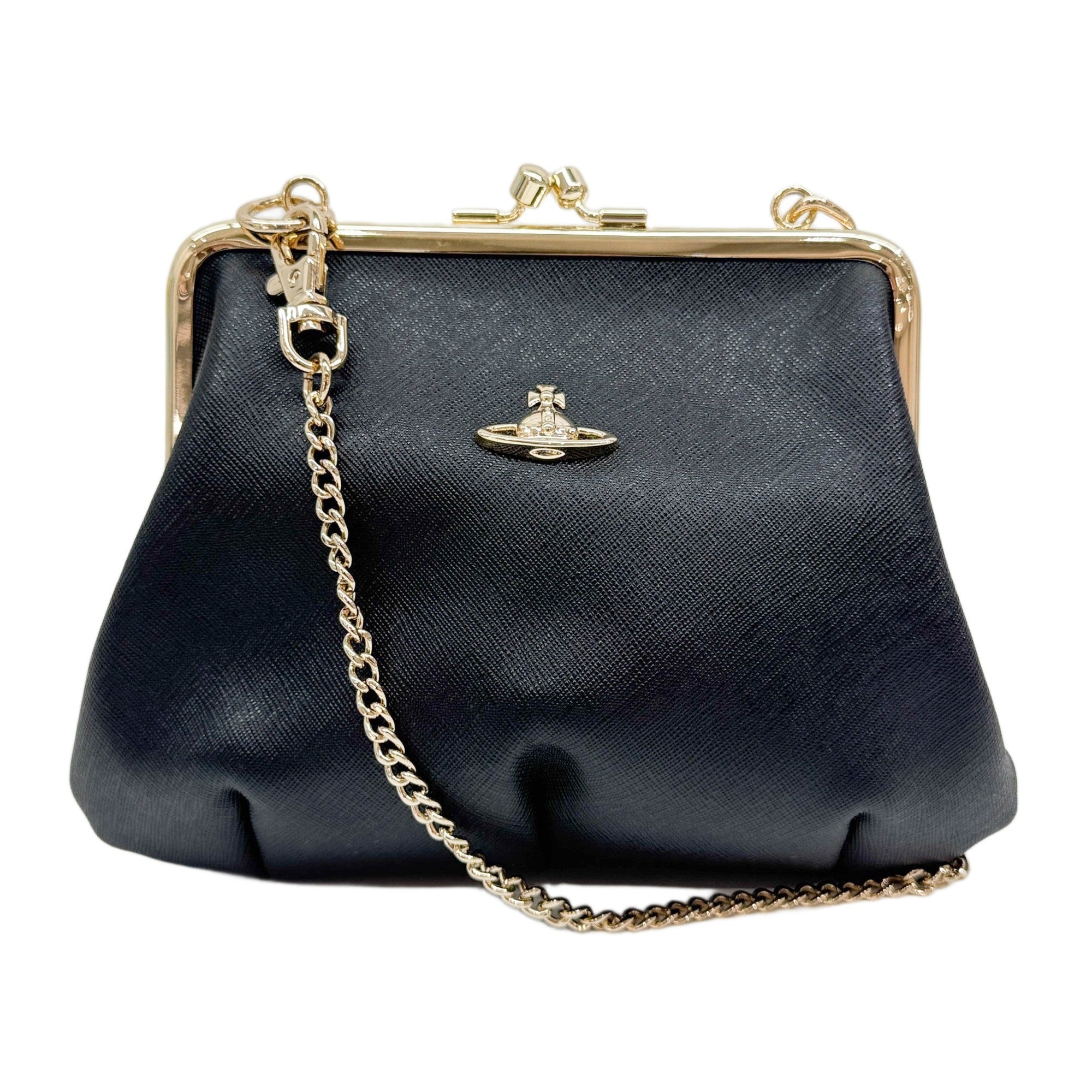 Granny Frame Black Leather Crossbody Bag
