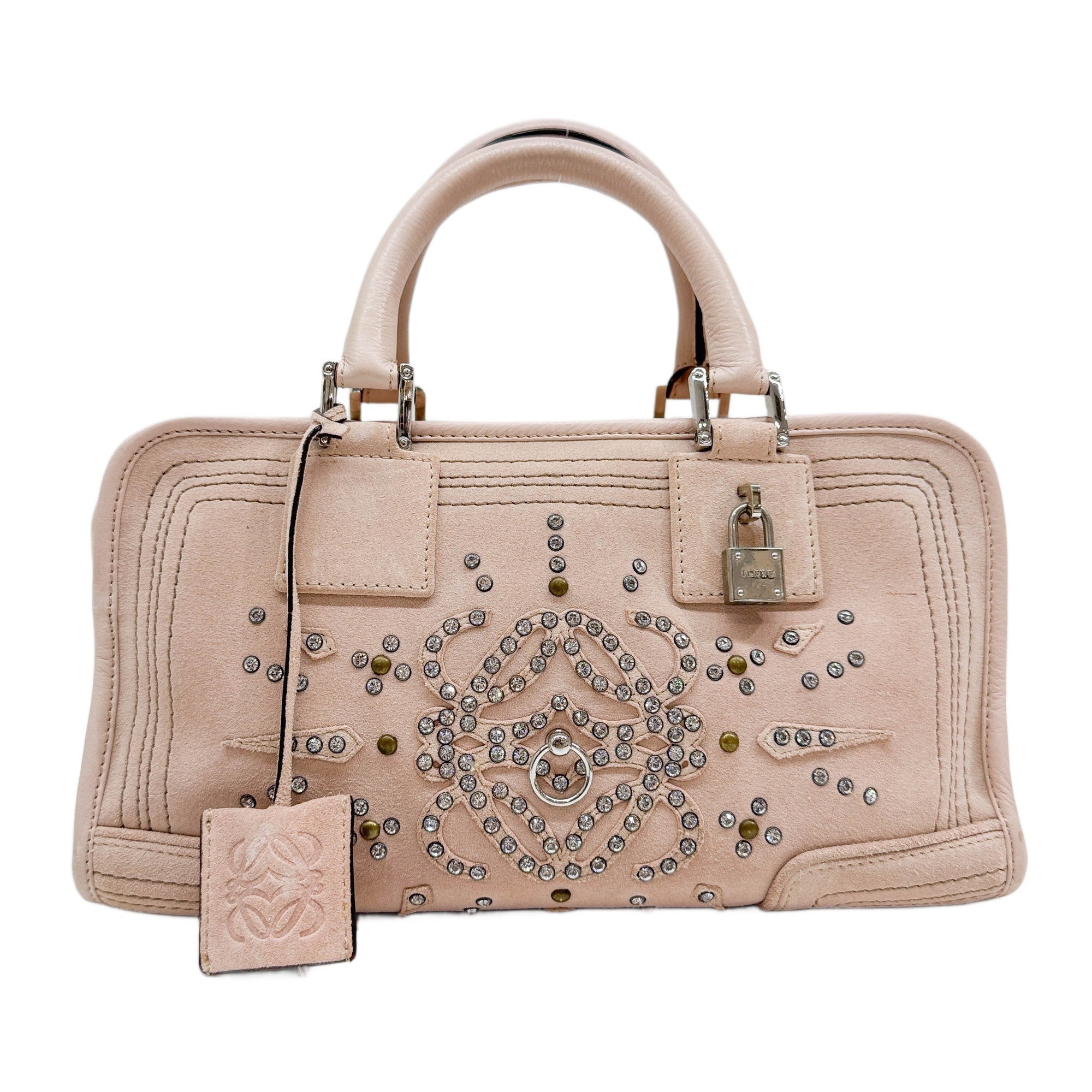Amazona Rhinestone Embedded Light Pink Suede Hand Bag