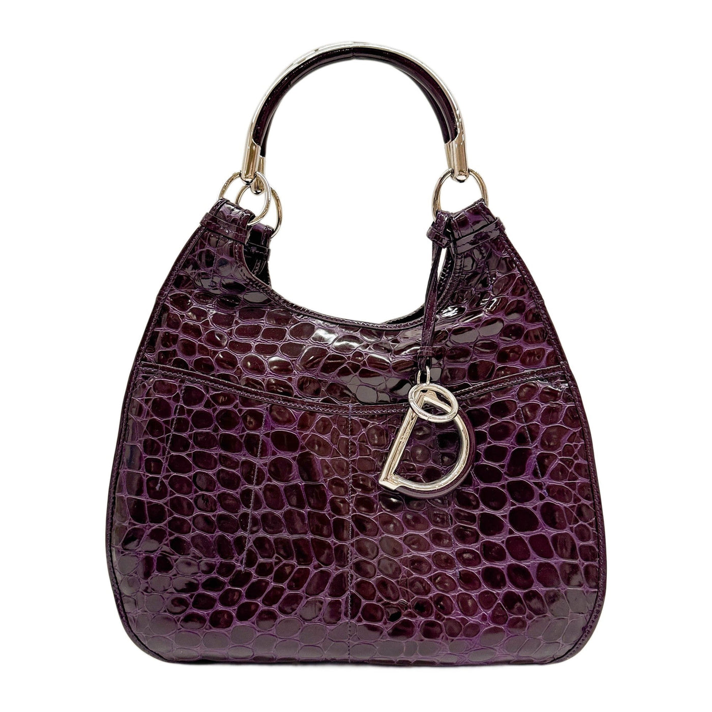61 Dark Purple Crocodile Embossed Leather Shoulder Bag