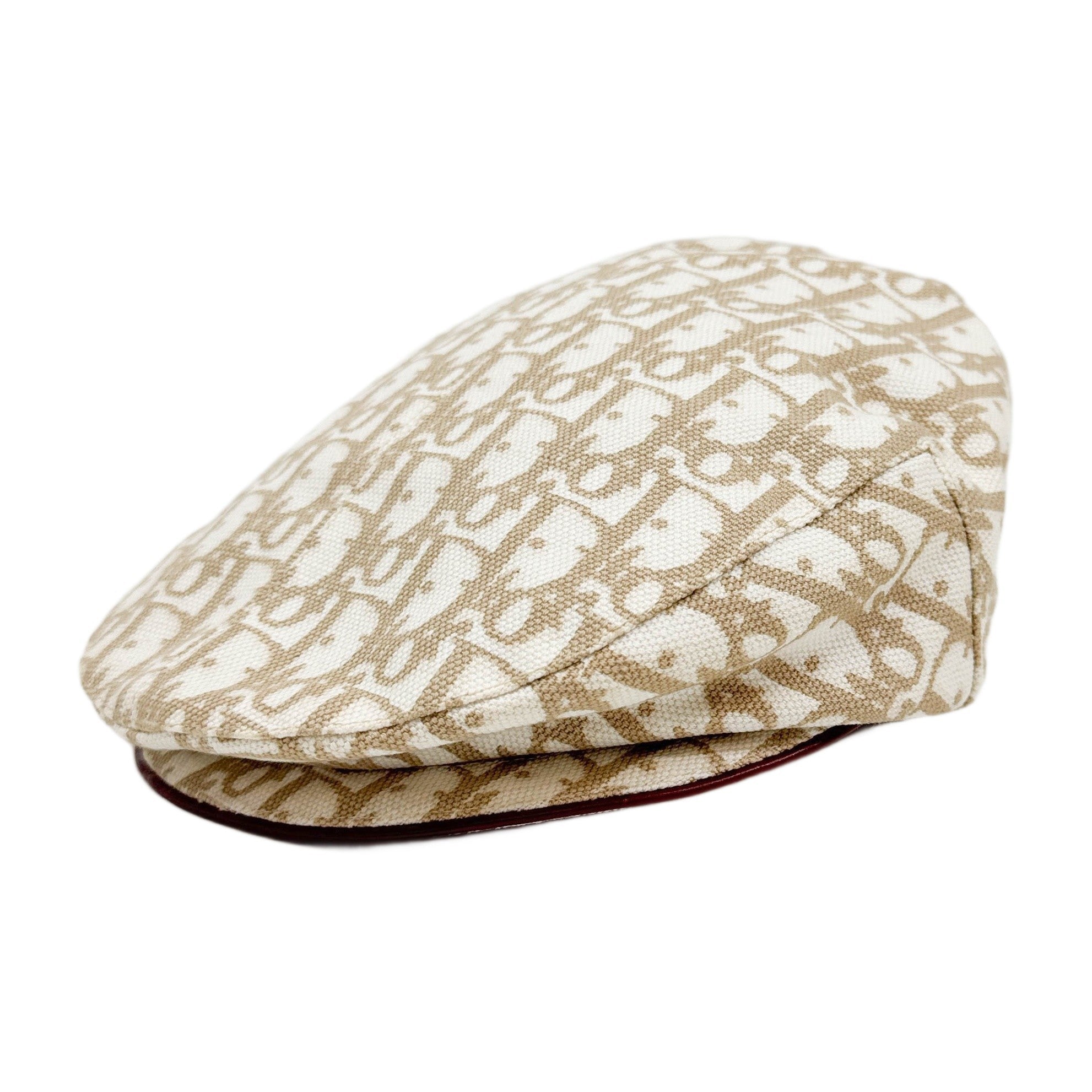 Size 56 EU Dior Charms Tan Trotter Canvas Paperboy Hat