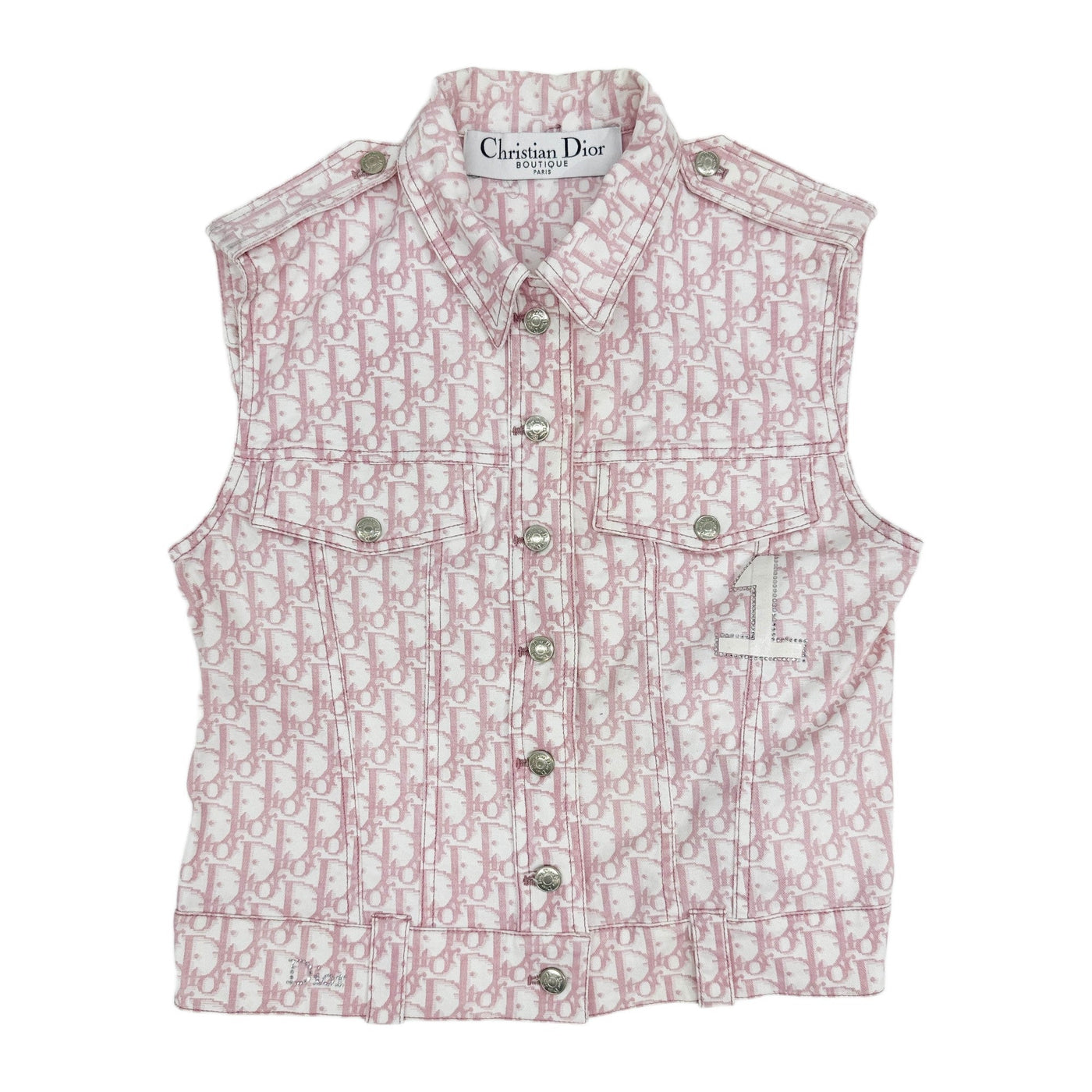 EU Size 40 Button-Up Pink Trotter Cotton Fabric Collared Vest
